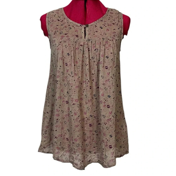 Crazy Doll Tops - Crazy Doll  sleeveless blouse with yoke, button closure, allover floral pattern